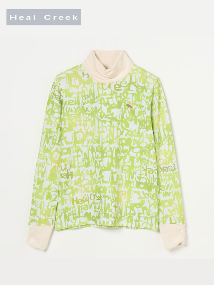 Heal Creek(ヒールクリーク)ブラッシュドロゴプリントハイネック長袖シャツ